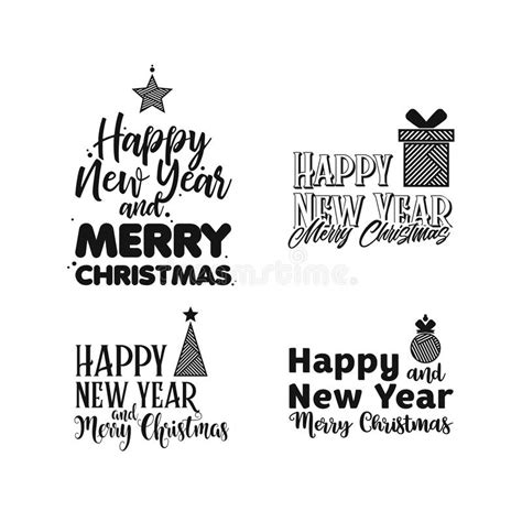 Merry Christmas Happy New Year Typography Set Stock Vector