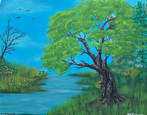 Tree Paintinglandscape 11x14 Acrylic River Tree By