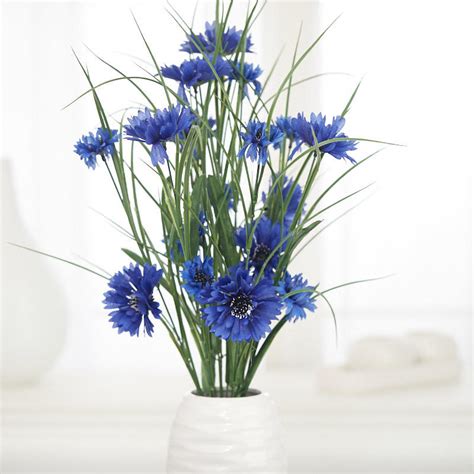 Dark Blue Artificial Cornflower Bush Bushes Bouquets Floral