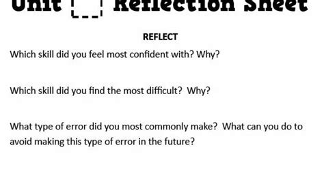 Math Love Unit Reflection Sheet Reflection