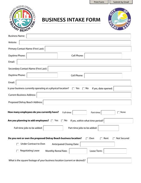 Business Client Intake Form Template
