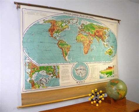 Fantastic 1963 Pull Down World Map Classroom Roller Map Etsy World