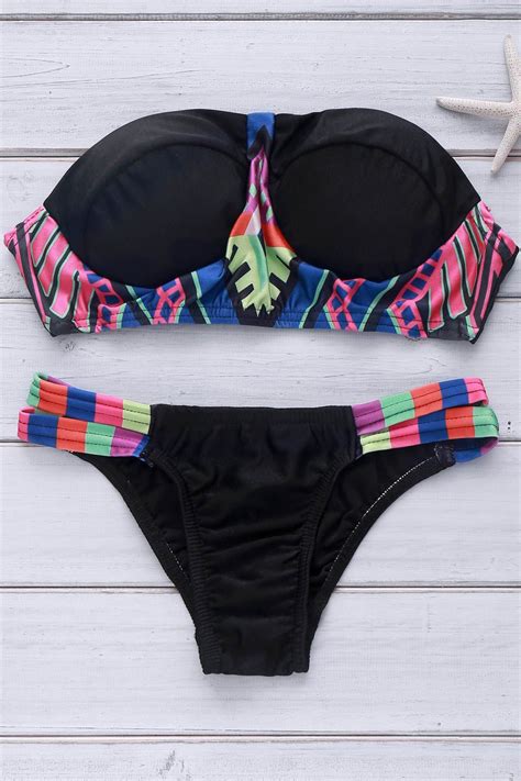 [31 Off] 2021 Retro Style Ethnic Print Strapless Bikini Set For Women In Black Dresslily