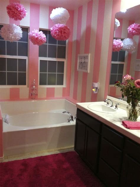Shabby chic pink bathroom set. Pink and White Striped Bathroom - Room Decor and Design