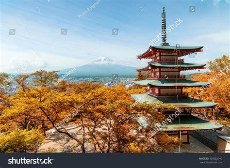 Mt Fuji With Fall Colors In Japan Stock Photo 429255040