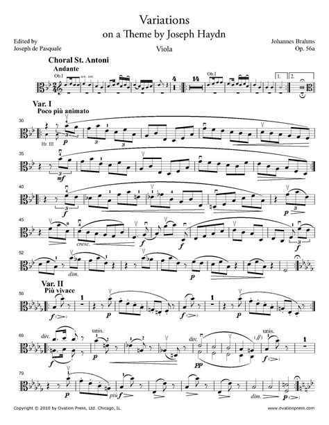 Brahms Haydn Variations Viola Part By Joseph De Pasquale