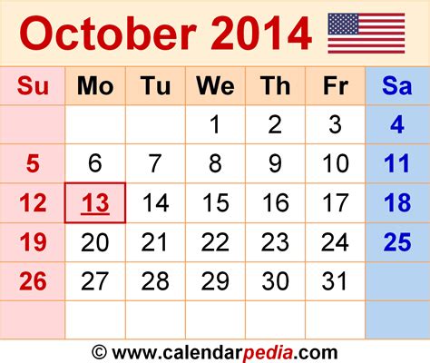 Free Printable Calendar 2018 October 2014 Calendar