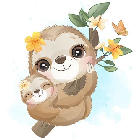 Cute Little Sloth With Watercolor Illustration 2063804 Vector Art At Vecteezy