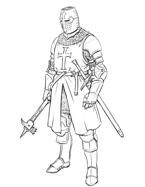 Medieval Knight Drawing Sketch Coloring Page