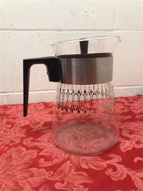 Vintage Pyrex 6 Cup Coffee Pot Carafe With Lid Mid Century Silver 7 1 4