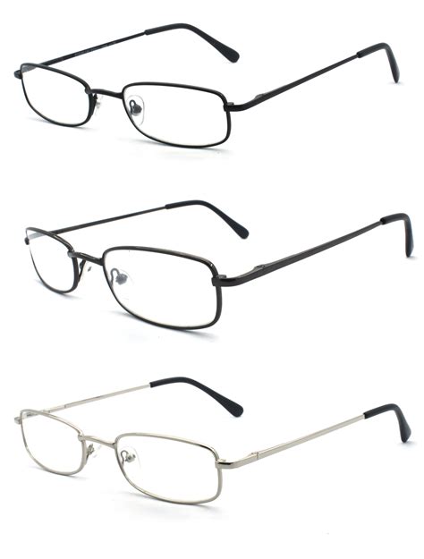Eye Zoom 3 Pack Classic Spring Hinged Rectangular Metal Reading Glasses