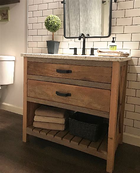 Bathroom Vanity With X Braces Made From Reclaimed Pine Barn Wood