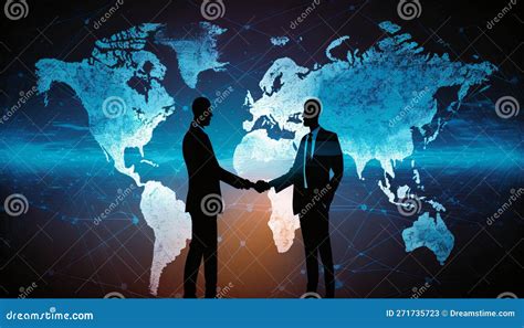 Two Businessman Investor Handshake With Effect Global World Map Network