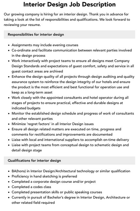 Interior Design Job Description Velvet Jobs