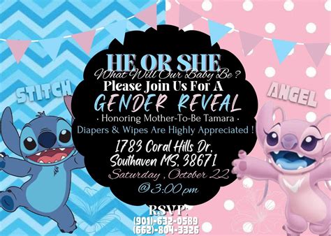 Stitch And Angel Gender Reveal Invitation Etsy