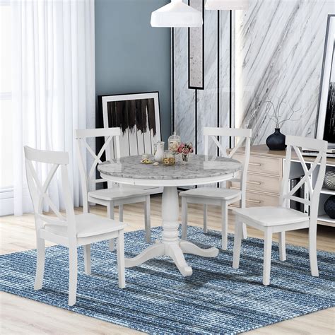 Round Dining Room Table Set Urhomepro 5 Piece Wood Dining