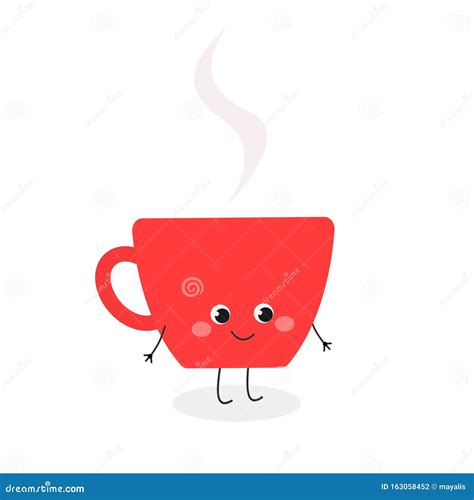 Cute Coffee Cup Cartoon Character Vector Illustration Stock