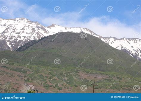 Snow Capped Mountain Green For Ground Stock Image Image Of Mountain