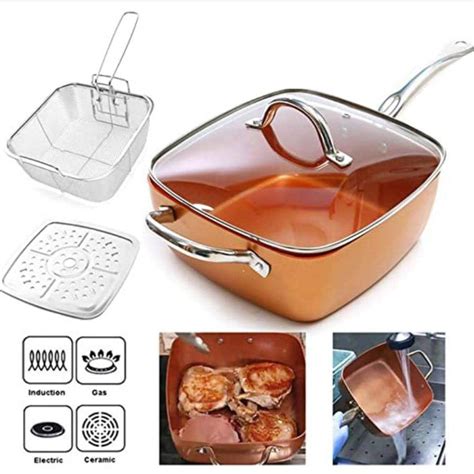 Red Copper Non Stick Deep Square Frying Pan Set Shopee Singapore