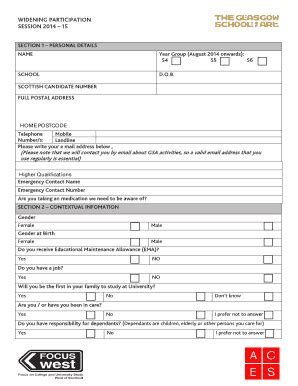 Fillable Online Widening Participation Application Form If You Are Eligible To Apply Fax Email