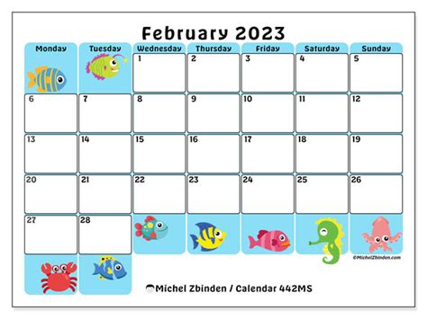 February 2023 Printable Calendar “442ms” Michel Zbinden Za