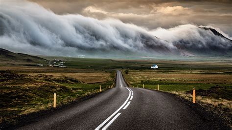 Papeis De Parede Islândia Estradas Nuvem Negra De Trovoada Asfalto