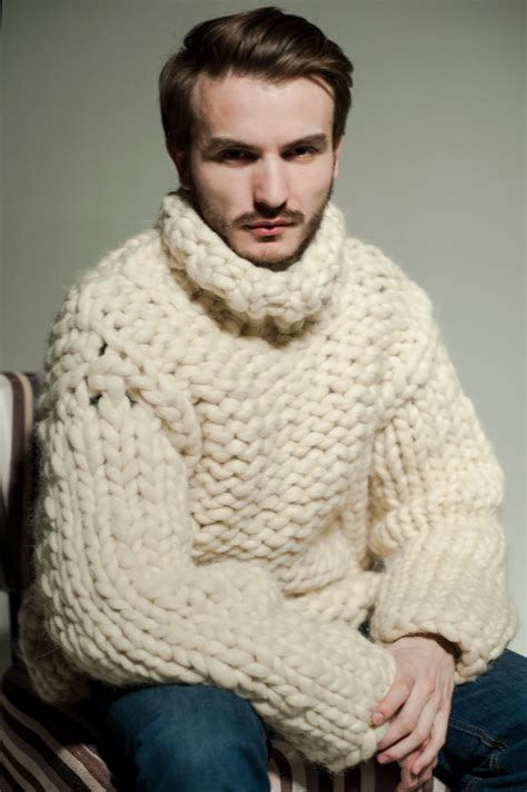 Super Chunky Knit Mens Sweater Big Knit Turtleneck Etsy