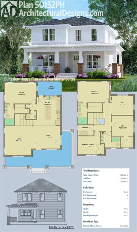 Plan 50152ph Bungalow House Plan With Two Master Suites Decor In