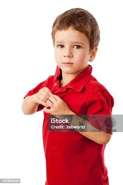 Serious Little Boy In Red Shirt Stock Photo Download Image Now