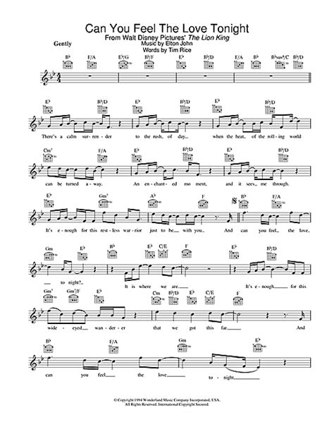 How it's laid to rest it's enough to make the web's largest resource for. Can You Feel The Love Tonight (from The Lion King) chords by Elton John (Melody Line, Lyrics ...
