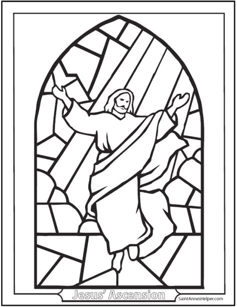 Gambar Ascension Coloring Page Jesus Stained Glass Window Ascending