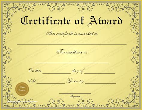 Award Certificate Template Free Of Fill In The Blank Certificate Templates