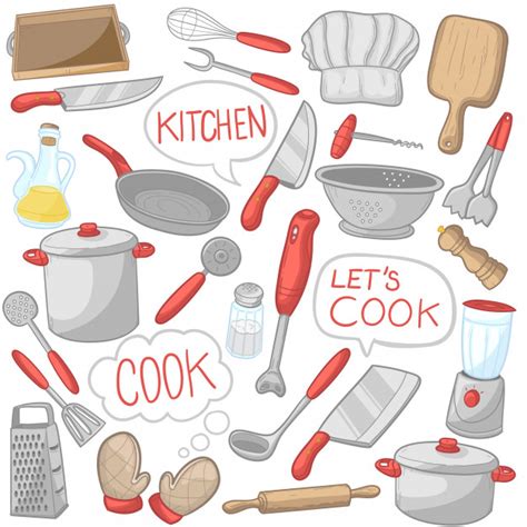 Kitchen tools cooking utensils clip art color icons Vector | Premium Download