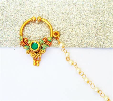 Indian Designer Nose Ring Wedding Nath Chain Gold Plated Nathni Fashion