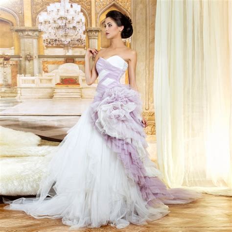 Strapless Sweetheart Ball Gown Purple And White Wedding Dresses In