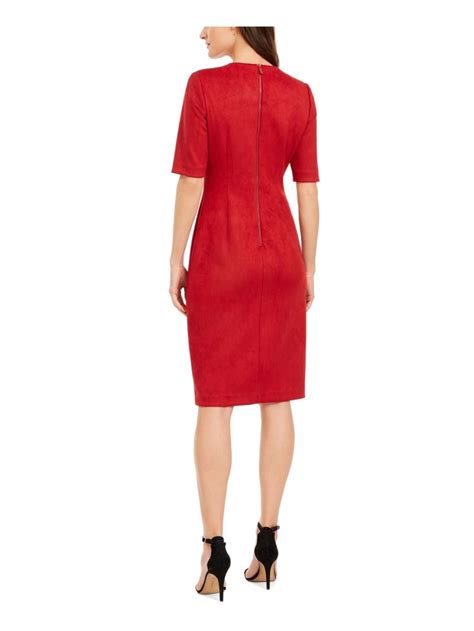 anne klein womens red zippered short sleeve jewel neck knee length party sheath dress 10 red