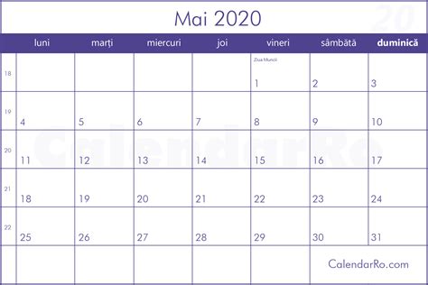 Calendar Mai 2020