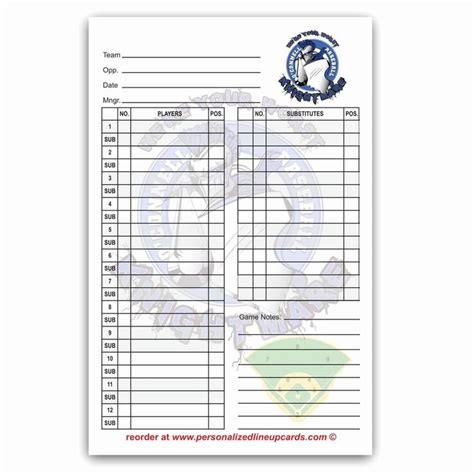 Baseball Lineup Card Template Luxury Printable Fillable