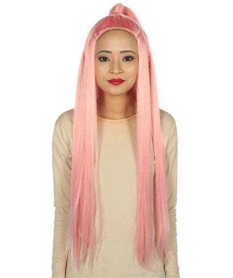 Womens Pop Dance Electronic Artist Long Pink Wig Hpo