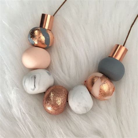 Polymer Clay Bead Necklace Marble Copper Grey Nude And By RafHop