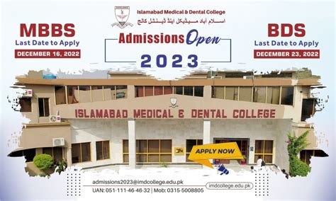 Islamabad Medical And Dental College Mbbsbds Admissions 2023
