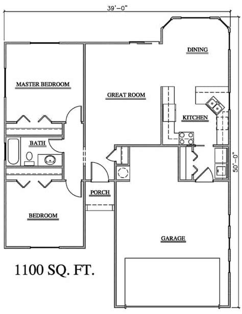 Low Cost House Plans 1100 Sq Ft 2 Bedroom And 1 Bath