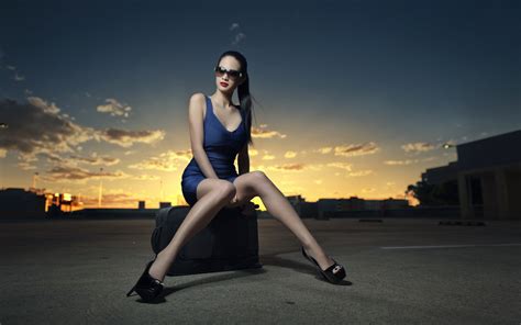Wallpaper Sports Model Sunset Women With Glasses Sunglasses Legs