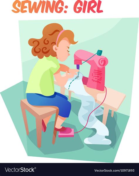 Funny Girl Sewing At Machine Royalty Free Vector Image