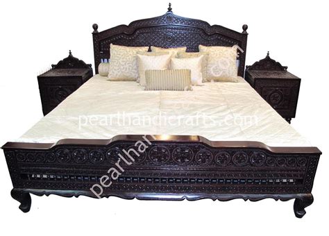 Aesthetic large bed of brown teak wood. Solid Teak Wood Bed with Matching Carved Foot Board ...