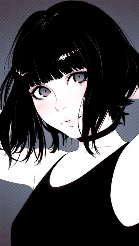 Girl Dark Hair Short Digital Artwork Stare 720x1280 Wallpaper Art Girl Anime Art Girl