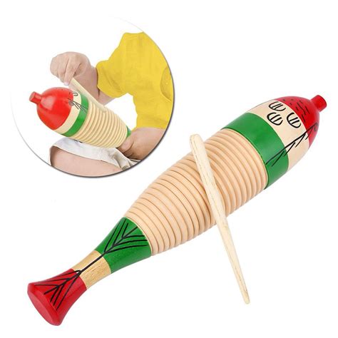 Tebru Wooden Colorful Fish Shaped Guiro Musical Percussion Instrument