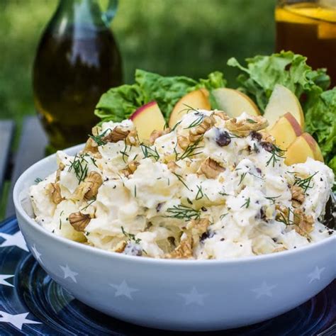 Chop pickles and green onion and set aside. Creamy Potato Salad (with Apples, Raisins and Walnuts ...