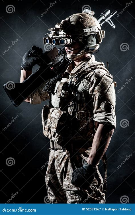 Soldier Man Hold Machine Gun Fashion Stock Image Image Of Mission