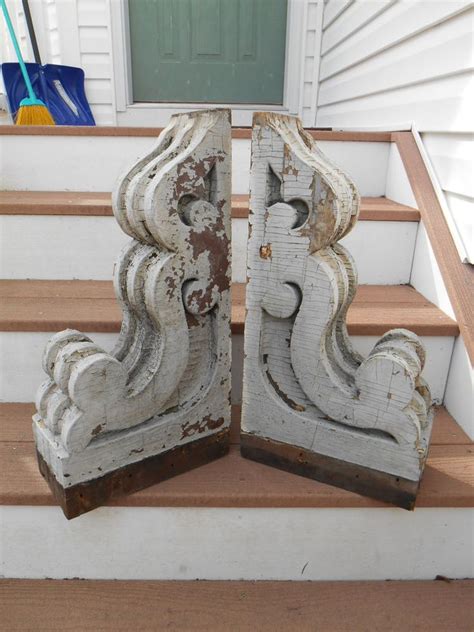 Large Pair Antique Architectural Wood Corbels Victorian Salvage